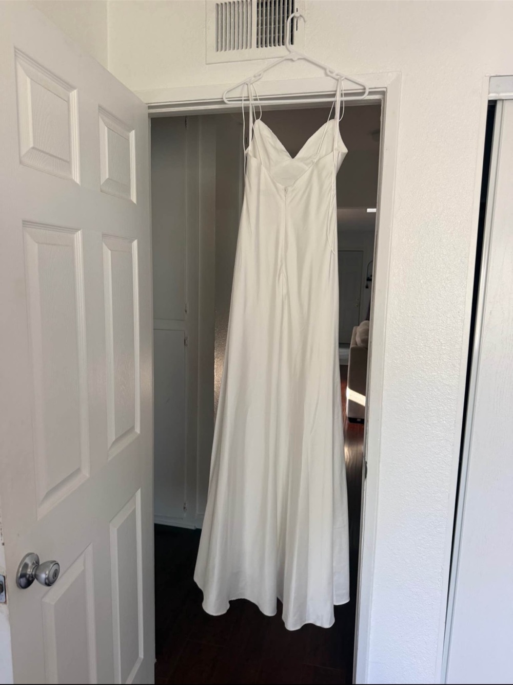 Mac Duggal Elegant White Satin Slip Wedding Dress